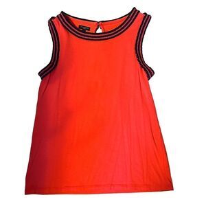 Talbots Orange-Red & Navy Grosgrain Ribbon Trim Shell Tank Top .M petite